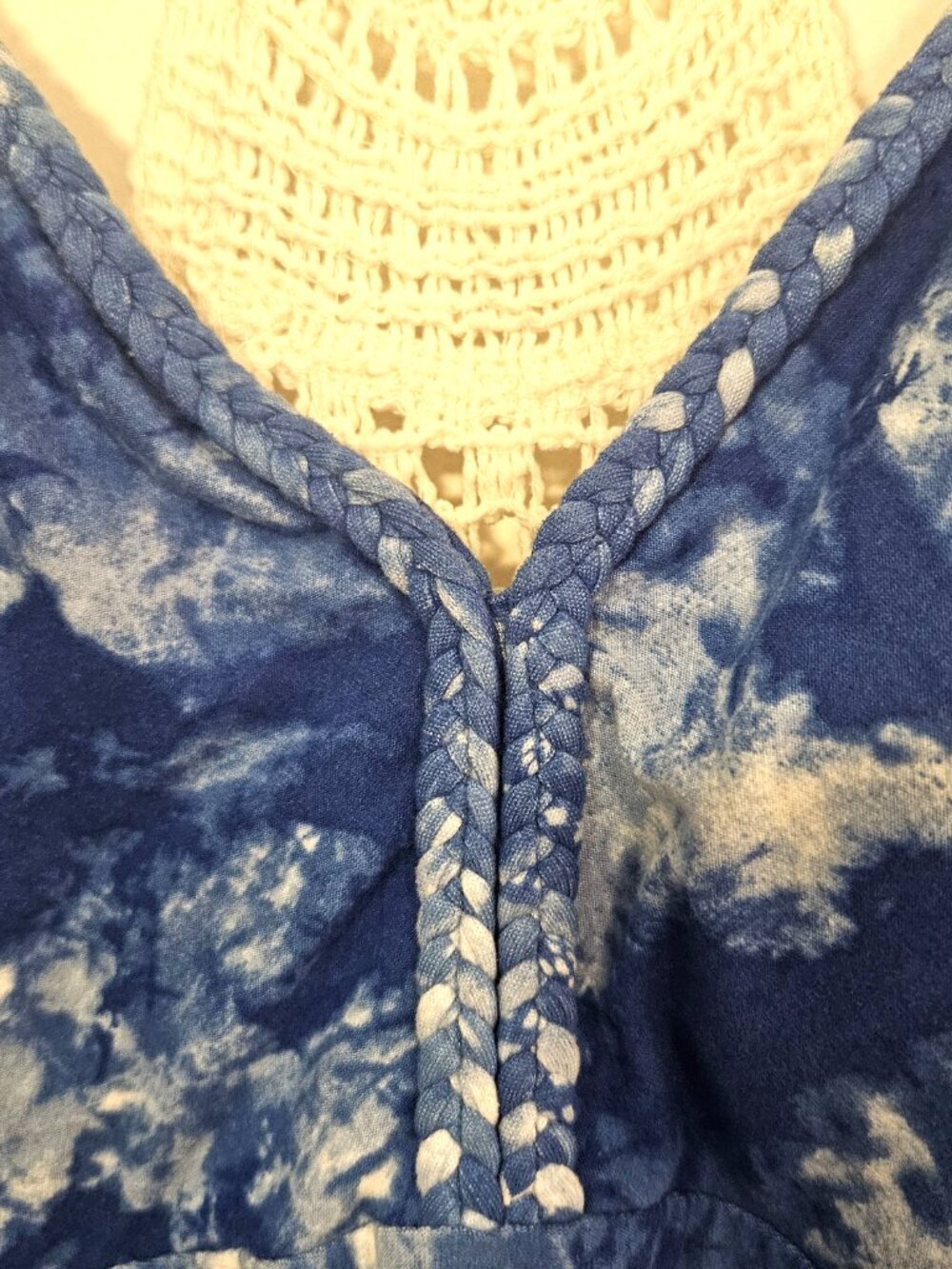 No Boundaries Blue Tie Dye Crochet Back Dress L (11-13) Boho Sundress - Picture 3 of 6